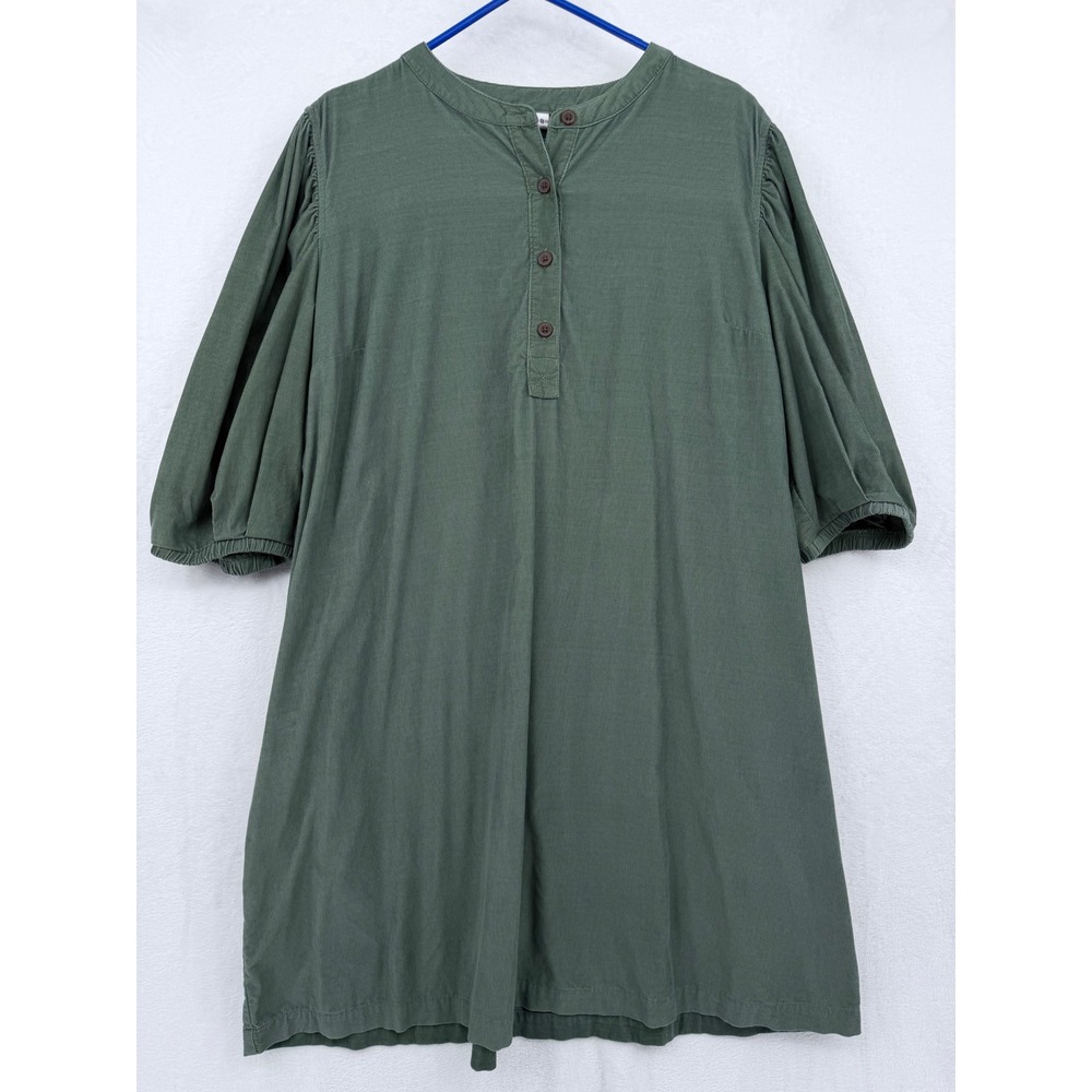 Gap XXL Laurel Wreath Green Corduroy Puff Sleeve Henley Shift Dress Earthy Boho